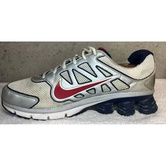 Nike Shox Qualify 2 + White Silver Navy Red Running Shoes 442114-161 Mens 11.5